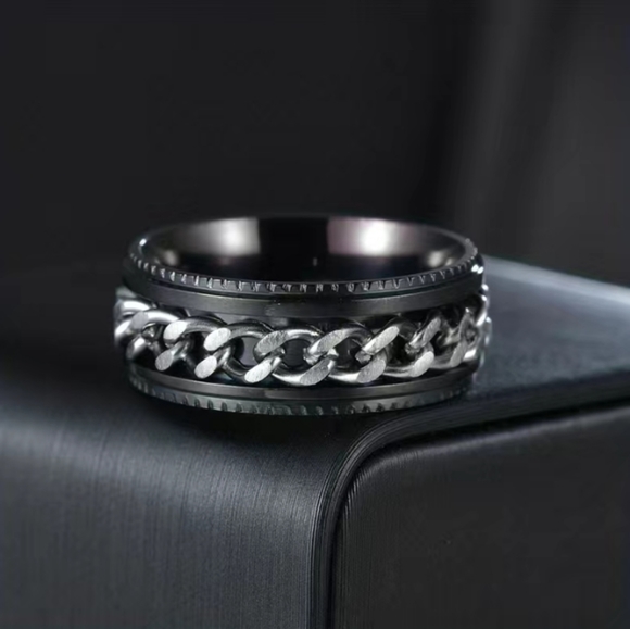 Mens Stainless Steel Black Ring - Picture 3 of 3